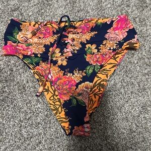 Maaji Navy and Pink Floral Bikini Bottom